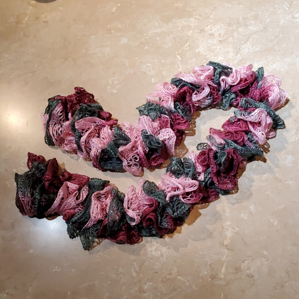 Ruffle Neck Scarf Tie Wrap in Pink Gray & Rose